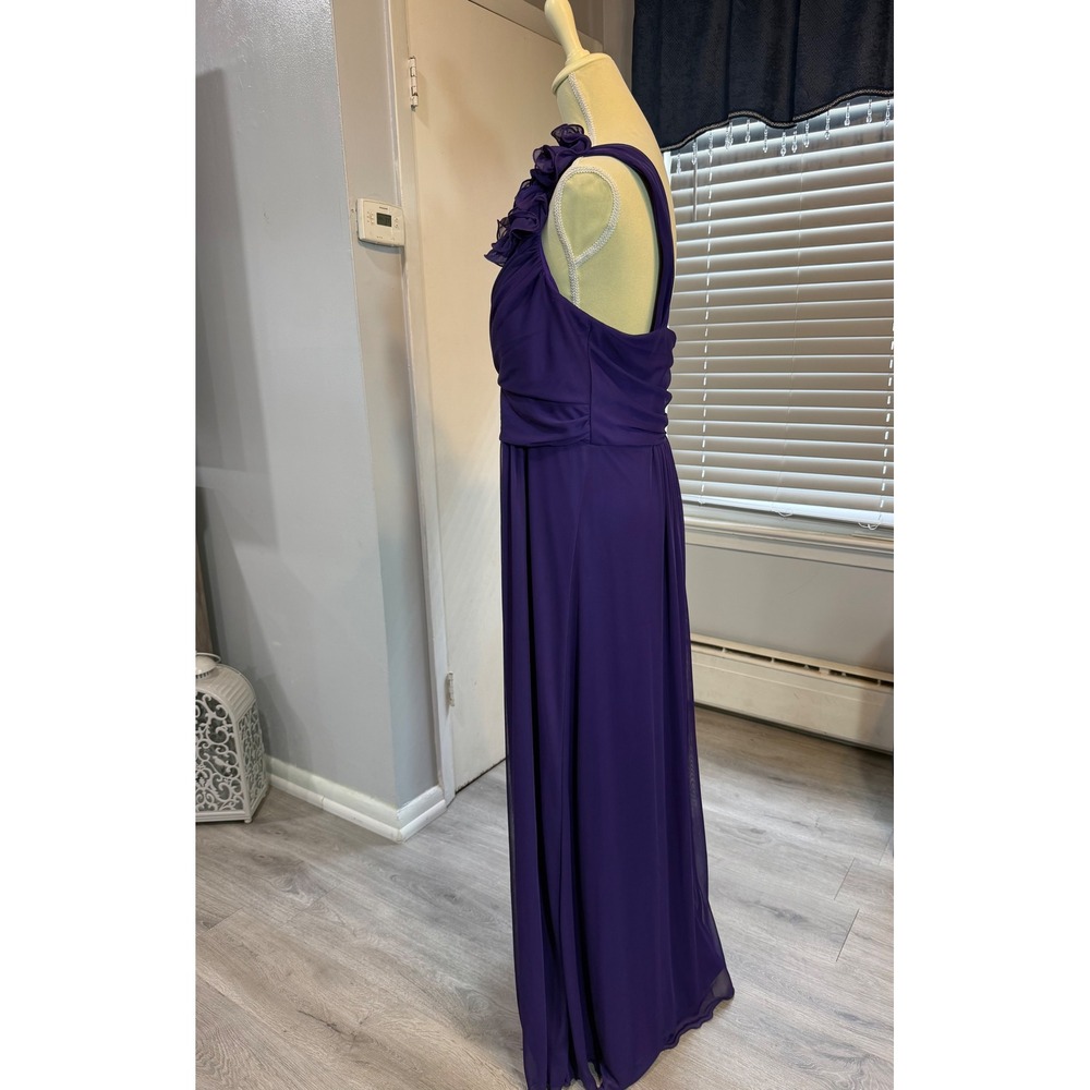 Cindy Purple One Shoulder Chiffon Maxi Gown Rosette Formal Dress XL Wedding Prom - Picture 3 of 13